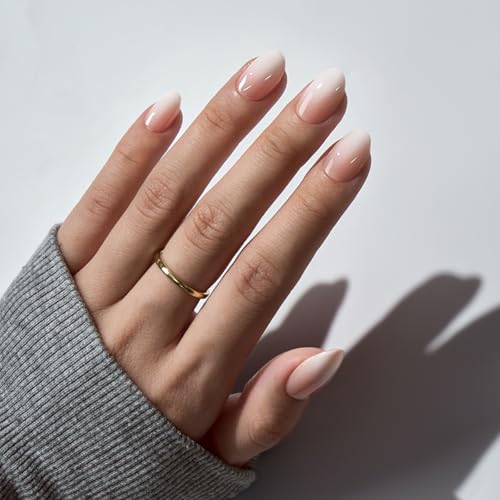 BTArtbox Press On Nails Almond Extra Short Press On Nails Nude White Ombre Soft Gel Nails Natural Reusable Stick On Nails in 16 Sizes 32 Fake Nails Kit - Image 3