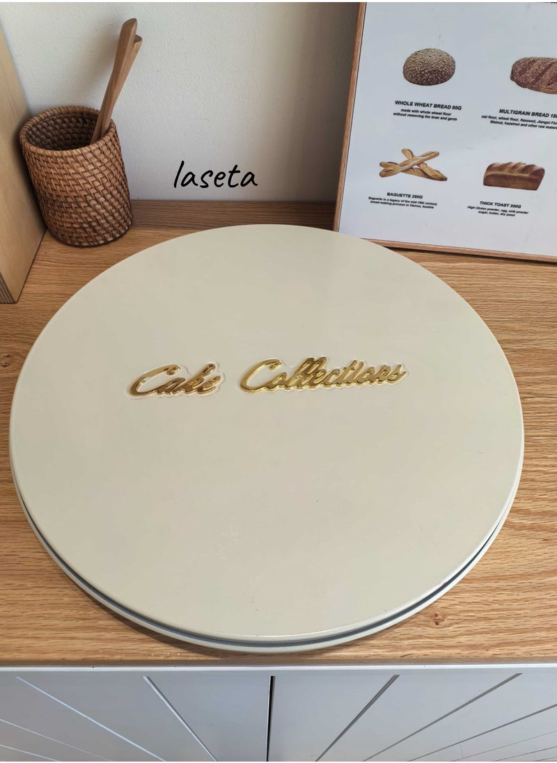 Laseta Round Basbousa Cutting Baking Tray with Cutter - 35 CM Multi Shapes (Beige)  - Image 1