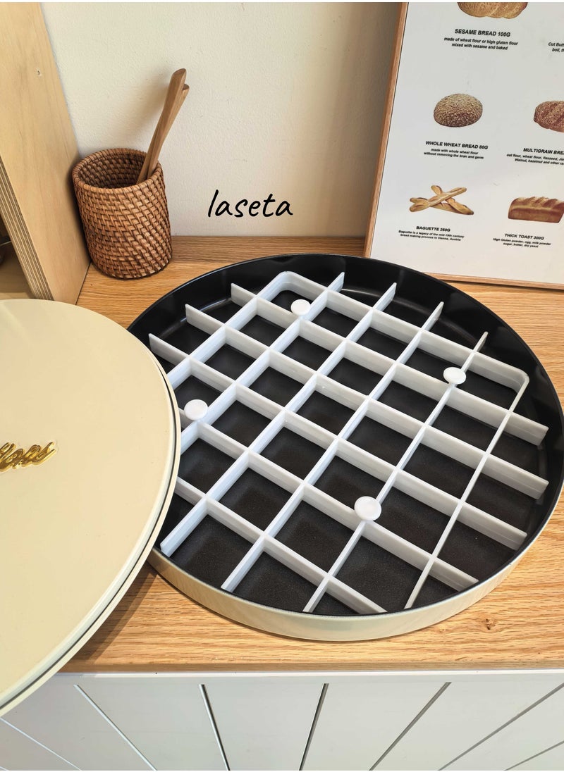 Laseta Round Basbousa Cutting Baking Tray with Cutter - 35 CM Multi Shapes (Beige)  - Image 2