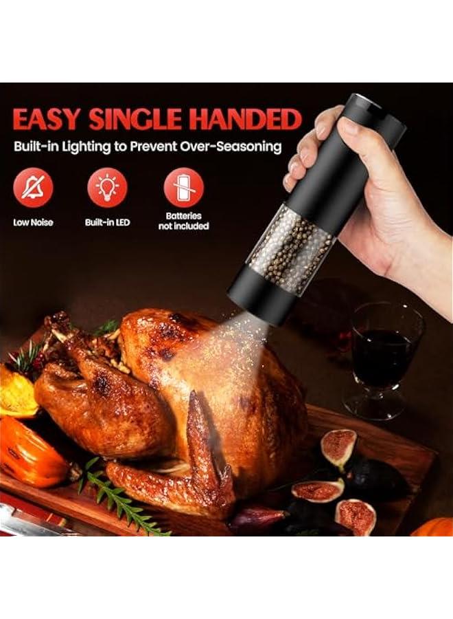 Electric Salt and Pepper Grinder Set Automatic Battery Pepper Mill Shakers Adjustable Coarseness Easy Filling Upgraded Larger Capacity with Led (2 Pack Black/Black）  - Image 3
