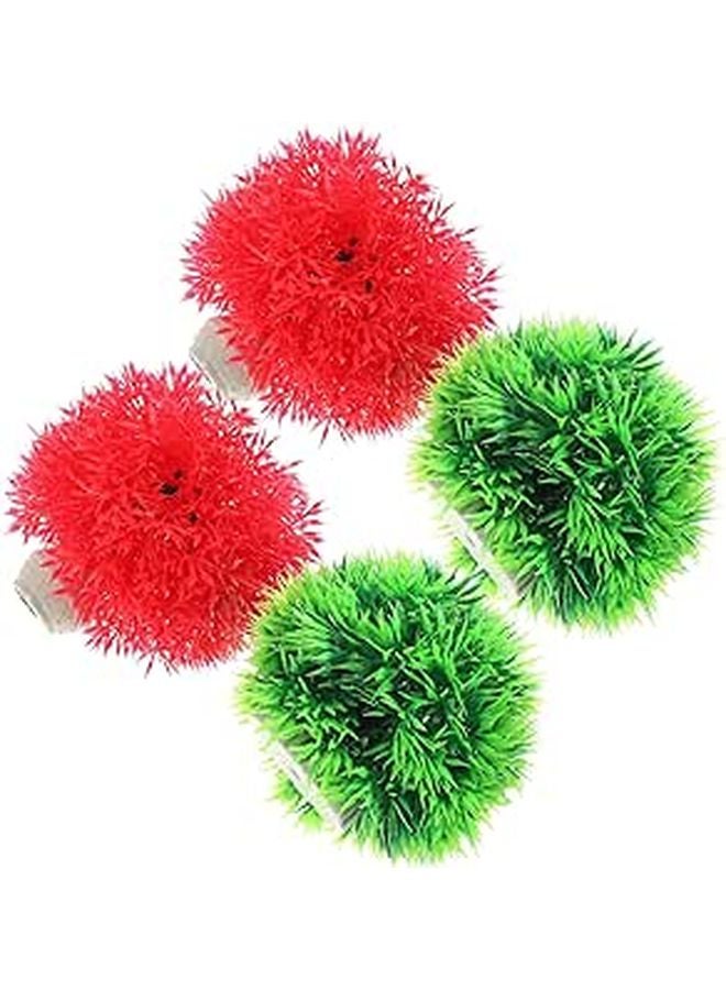 4 قطع نباتات زينة صناعية لحوض السمك، ديكورات خضراء وحمراء من البلاستيك لحوض الأسماك، 9 سم - Image 1