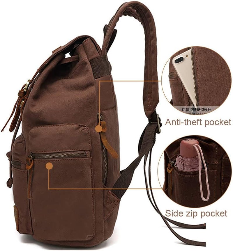 AUGUR High Capacity Canvas Vintage Backpack - for Camping Hiking Travel 12-17" Laptop - Image 3