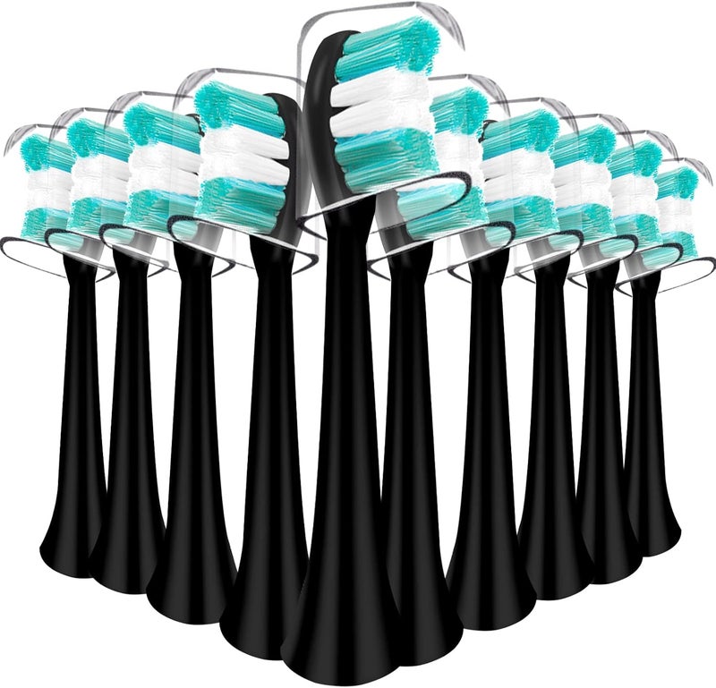 Mullburry Replacement Toothbrush Heads Compatible with AquaSonic Black Series Vibe Series Electric Toothbrush, Curved Shape Design Planted with Nylon Bristle (Black) - Image 1