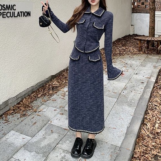 Autumn New Design French Style Style Lapel Short Jacket Skirt suit Two-piece Set Jacket + skirt