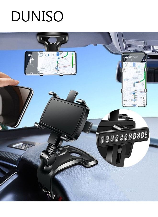 DUNISO - 3-In-1 Phone Holder Mount for Car Dashboard With Number Card 360 Degree Rotation Dashboard Car Clip Mount Stand Phone Holder Suitable for All Cell Phone Automobile Interior - Image 1
