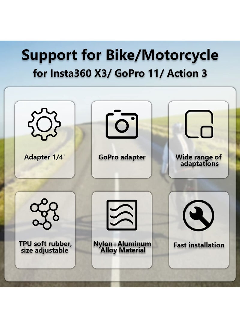 كابتن تيك Motorcycle Camera Holder Insta360 X4 - Bike Mount Handlebar Clamp, for Insta360 X4/ X3/ ONE X2/ ONE RS/GoPro 12/11/ 10/9/ 8/7/ DJI Osmo Pocket 3/2 Accessories - Image 2