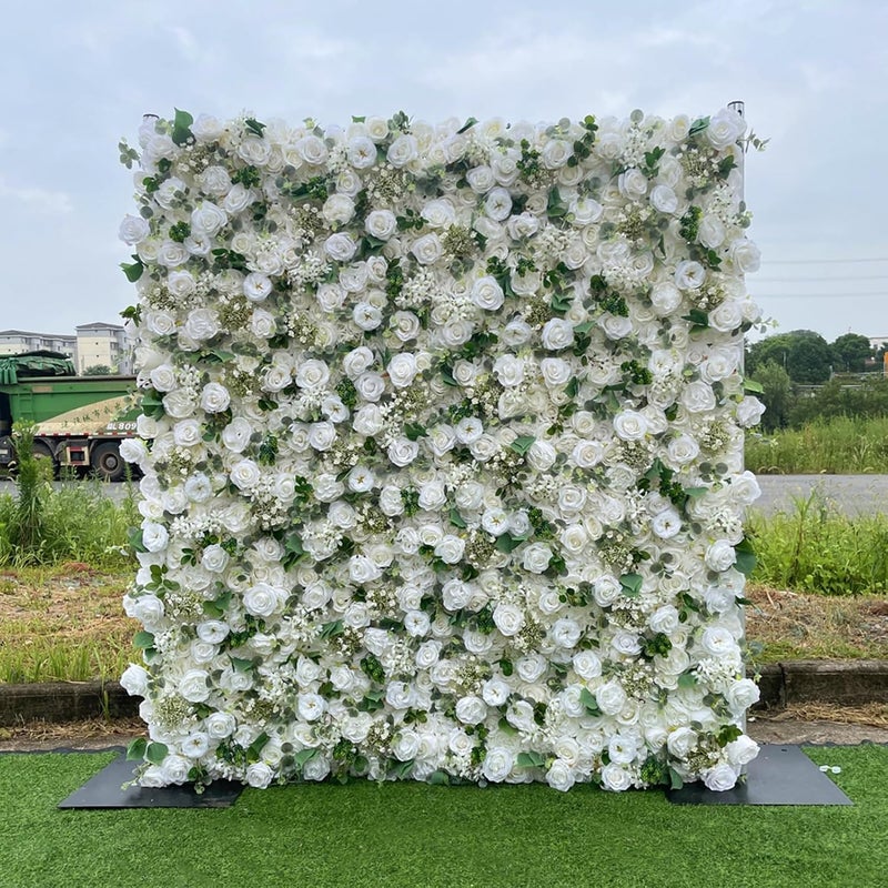Handmade 3D White Peony Wall Background Wall, Artificial Fake Flower Wall, Wedding Decoration Hotel Background Decoration Fabric Background Flower Art(1x2m) - Image 1
