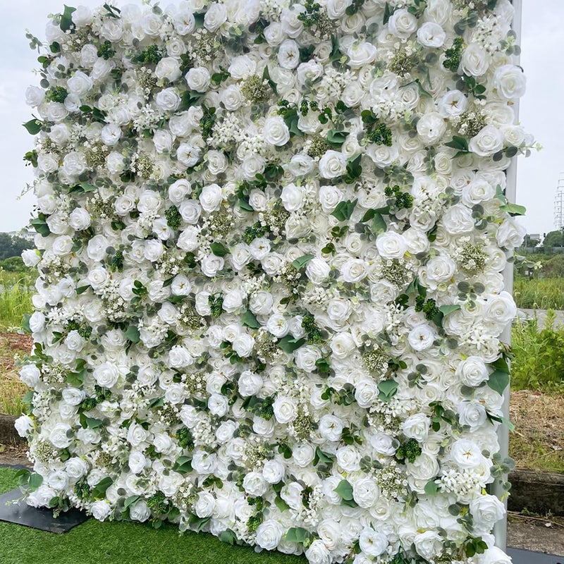 Handmade 3D White Peony Wall Background Wall, Artificial Fake Flower Wall, Wedding Decoration Hotel Background Decoration Fabric Background Flower Art(1x2m) - Image 2