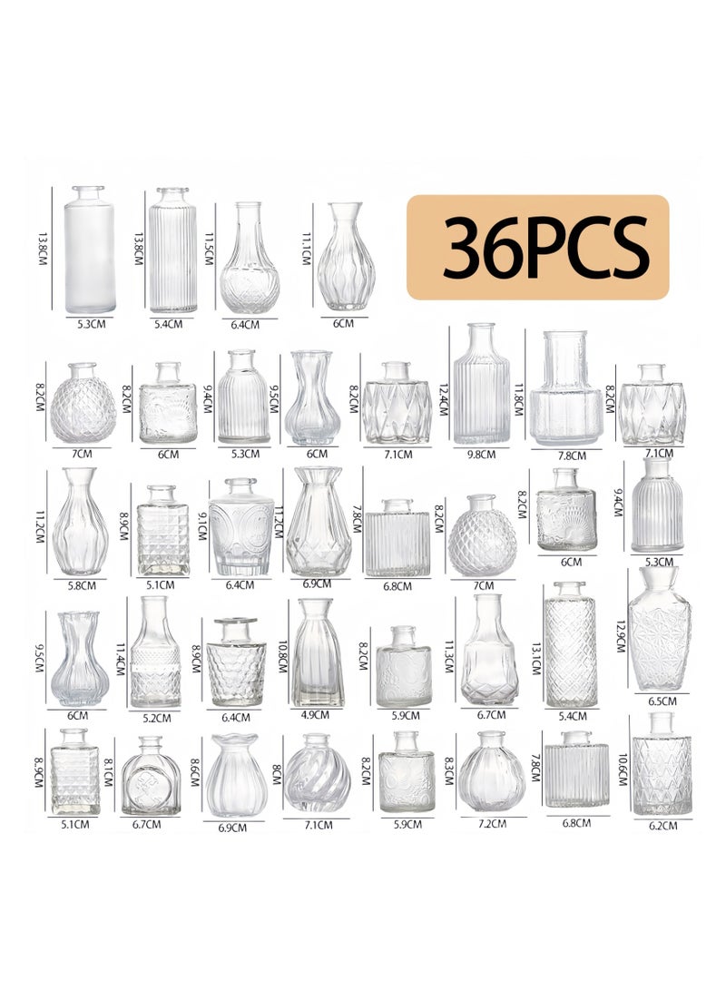 فوك مجموعة 36 إناء زهور زجاجي شفاف - مزهريات صغيرة لديكور المنزل/حفلات الزفاف/الأعياد (طراز عصري) - Image 2