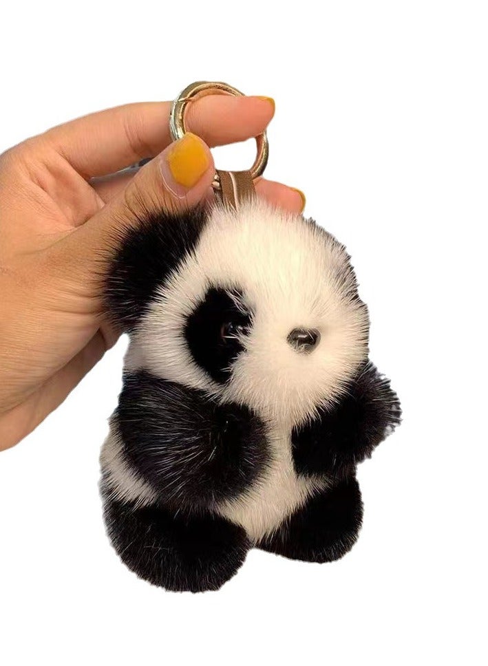Plush Panda Keychain - Cute Fluffy Animal Key Ring Bag Charm Decoration  - Image 1