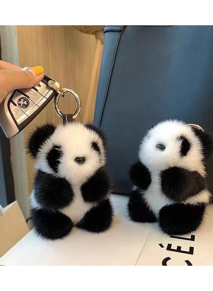 Plush Panda Keychain - Cute Fluffy Animal Key Ring Bag Charm Decoration  - Image 3