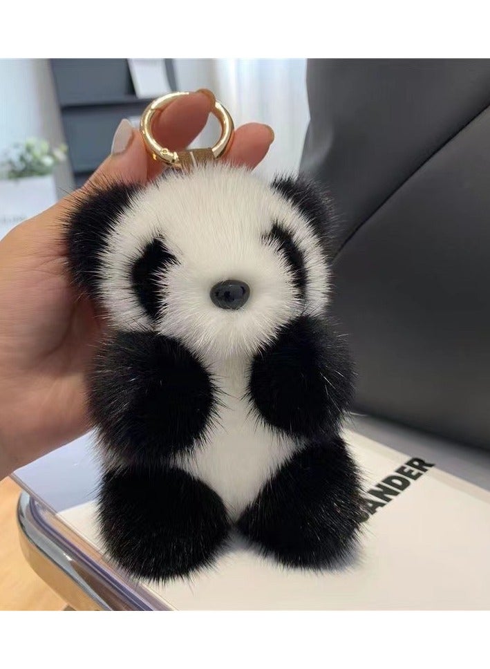 Plush Panda Keychain - Cute Fluffy Animal Key Ring Bag Charm Decoration  - Image 2
