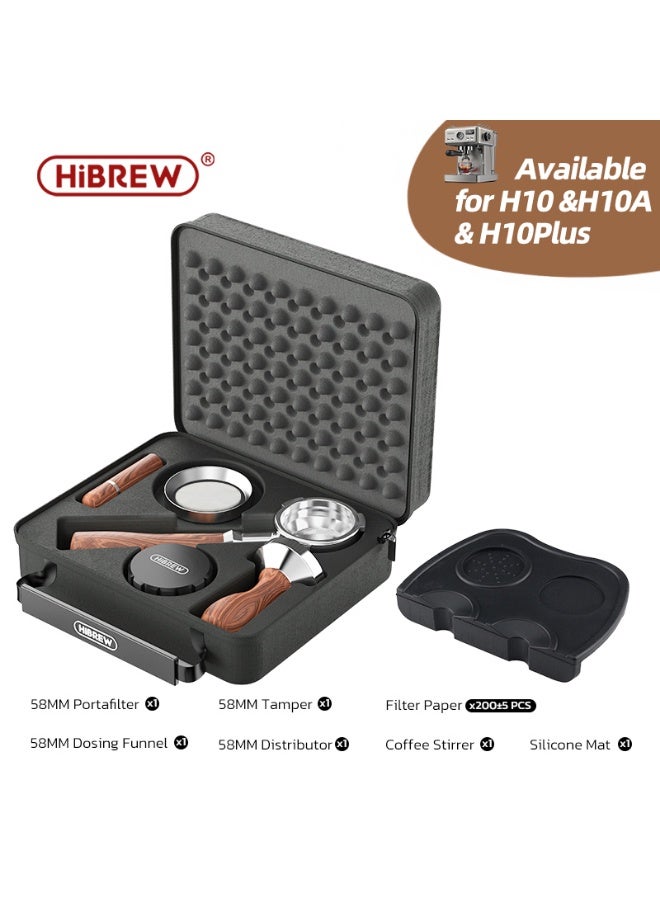 HiBREW 58mm Bottomless Coffee Powder Handle Portafilter 304 stainless steel Tmaper Distributor For H10A - Image 1