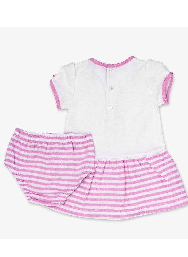 Moon MOON 100% Cotton Dress & Panties 0-3M Pink - Pink Stripes - Image 2