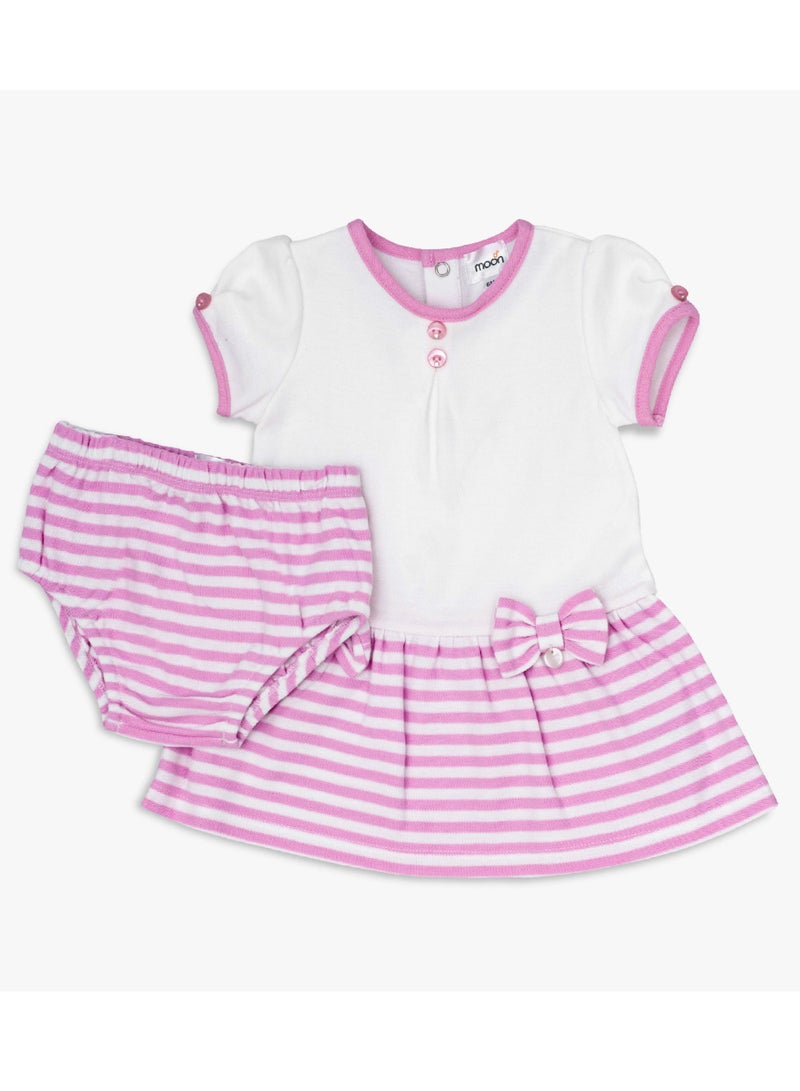 Moon MOON 100% Cotton Dress & Panties 0-3M Pink - Pink Stripes - Image 1