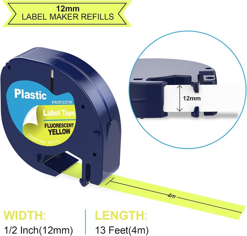 5 عبوة متوافقة من عبوات إعادة تعبئة Dymo Letratag البديلة لعبوات إعادة تعبئة آلة وضع العلامات Dymo مقاس 12 مم × 4 أمتار شريط بلاستيكي ملون لآلة وضع العلامات المحمولة Letra Tag LT 100H 100T QX50 عبوة إعادة تعبئة شريط - Image 3
