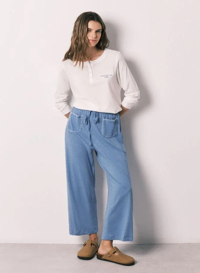 women'secret Blue 100% cotton capri trousers