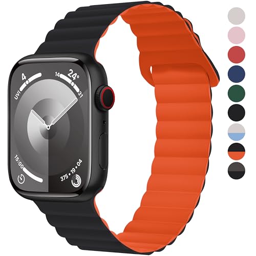 Fullmosa Magnetic Band Compatible with Apple Watch Strap 49mm 46mm 45mm 44mm 42mm(Series 3 2 1), Sport Bands for iWatch Ultra 3/2/1 SE3/SE2/SE Series 11 10 9 8 7 6 5 4 3 2 1,Black/Orange[NO Watch] - Image 1