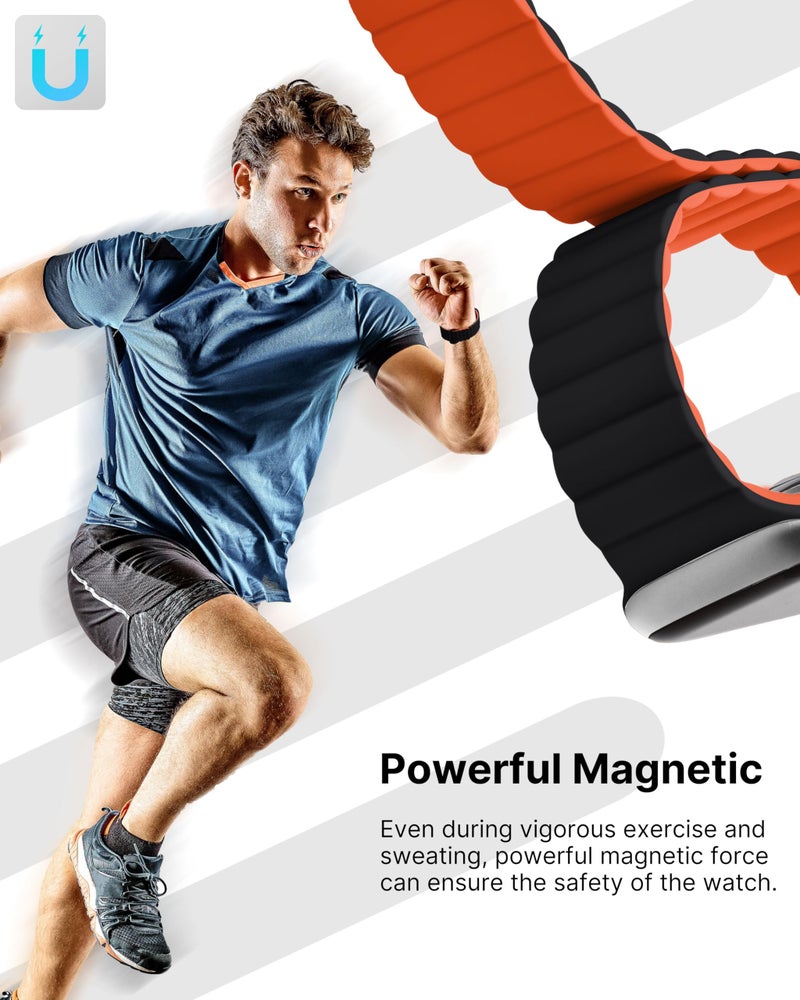 Fullmosa Magnetic Band Compatible with Apple Watch Strap 49mm 46mm 45mm 44mm 42mm(Series 3 2 1), Sport Bands for iWatch Ultra 3/2/1 SE3/SE2/SE Series 11 10 9 8 7 6 5 4 3 2 1,Black/Orange[NO Watch] - Image 2