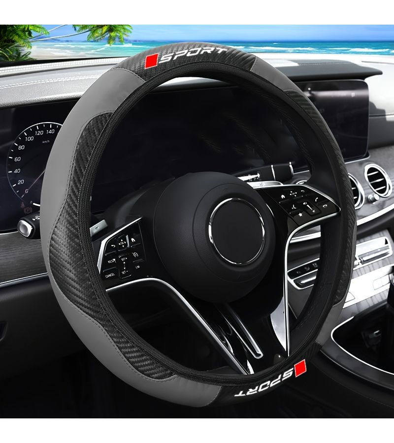 Beige Sport Style Carbon Fiber Steering Wheel Cover Non Slip Universal Fit Sedan SUV Comfort Easy Install - Image 4