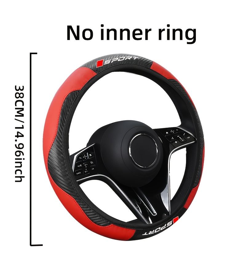 Beige Sport Style Carbon Fiber Steering Wheel Cover Non Slip Universal Fit Sedan SUV Comfort Easy Install - Image 2