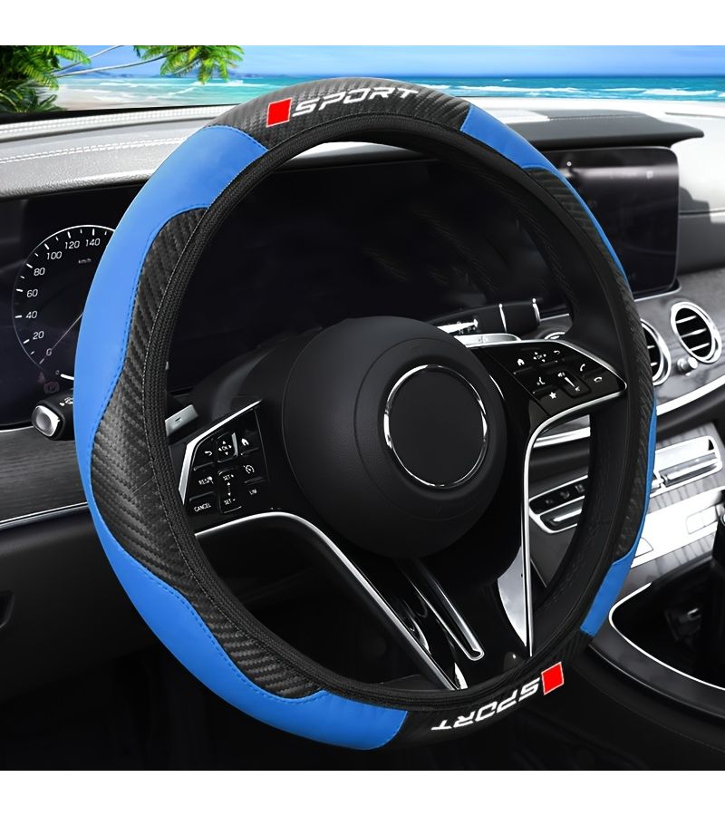 Beige Sport Style Carbon Fiber Steering Wheel Cover Non Slip Universal Fit Sedan SUV Comfort Easy Install - Image 5