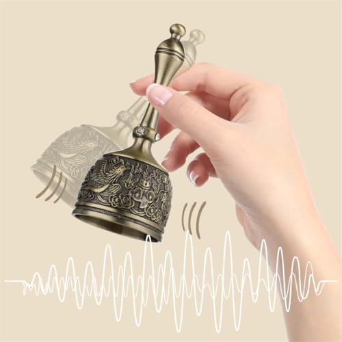 ILSSLI Hand Bell Brass Dinner Call Bells Loud Service Ringing Bell Tibetan Handbells for Meditation Seniors Bedside Musical Teaching Classroom - Image 4