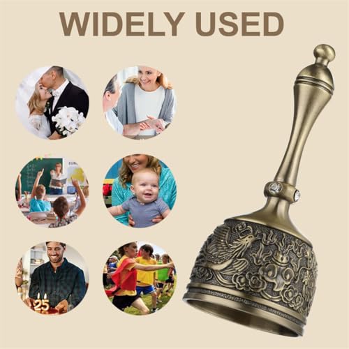 ILSSLI Hand Bell Brass Dinner Call Bells Loud Service Ringing Bell Tibetan Handbells for Meditation Seniors Bedside Musical Teaching Classroom - Image 5