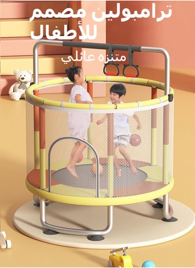 XiuWoo Trampoline for Kids, Adjustable Baby Toddler Trampoline 140cm Indoor Outdoor Use with Safety Enclosure Net, Foam Handle, Adjustable Gymnastics Bars, Basketball Hoop, Gifts for Boys and Girls  - Image 2