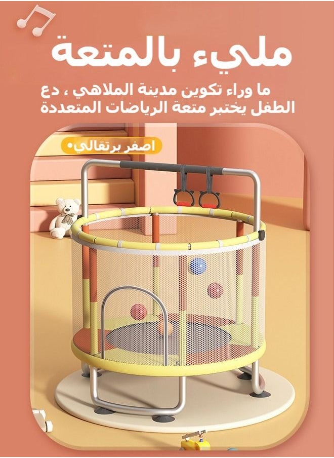 XiuWoo Trampoline for Kids, Adjustable Baby Toddler Trampoline 140cm Indoor Outdoor Use with Safety Enclosure Net, Foam Handle, Adjustable Gymnastics Bars, Basketball Hoop, Gifts for Boys and Girls  - Image 4