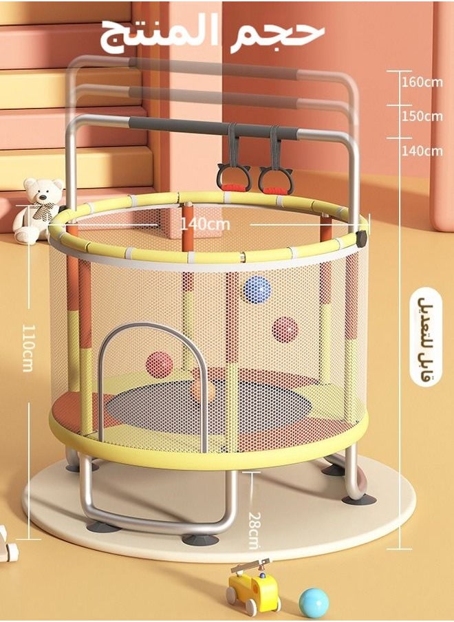 XiuWoo Trampoline for Kids, Adjustable Baby Toddler Trampoline 140cm Indoor Outdoor Use with Safety Enclosure Net, Foam Handle, Adjustable Gymnastics Bars, Basketball Hoop, Gifts for Boys and Girls  - Image 5