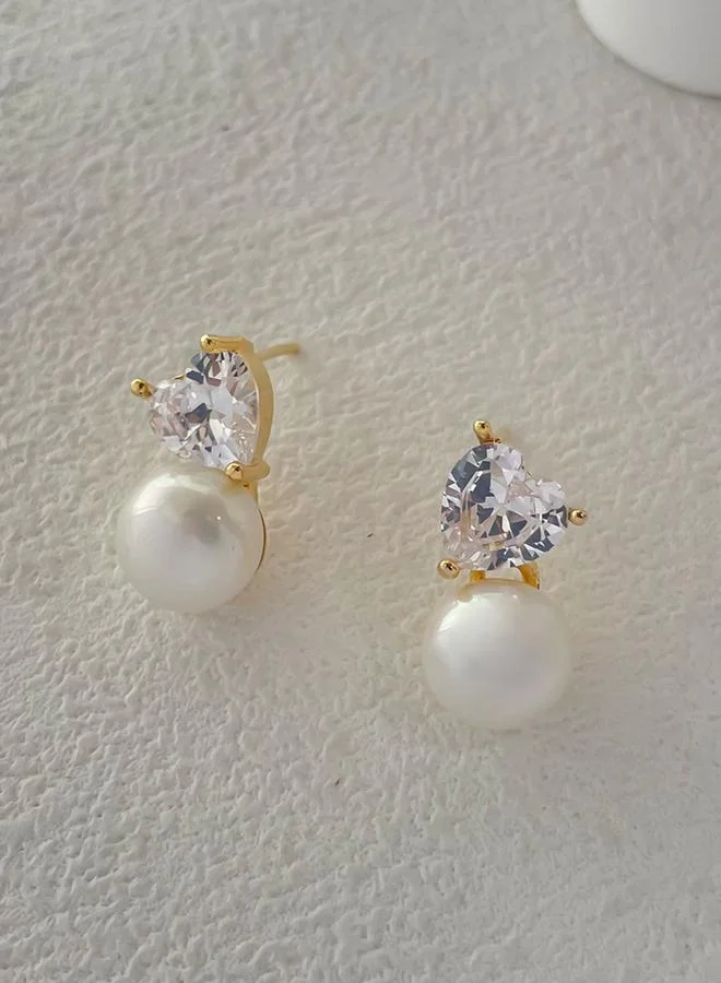 Take Two Take Two Gold Accent Faux Pearl Heart Shape Earrings