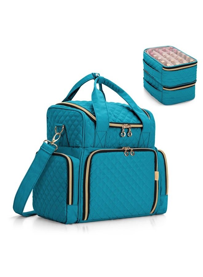 LUXJA Nail Polish Organizer Holds 48 Bottles and a Nail Lamp, Nail Polish Case with 2 Removable Bags and Tools Storage Pockets (Patent Pending), Teal - Image 1