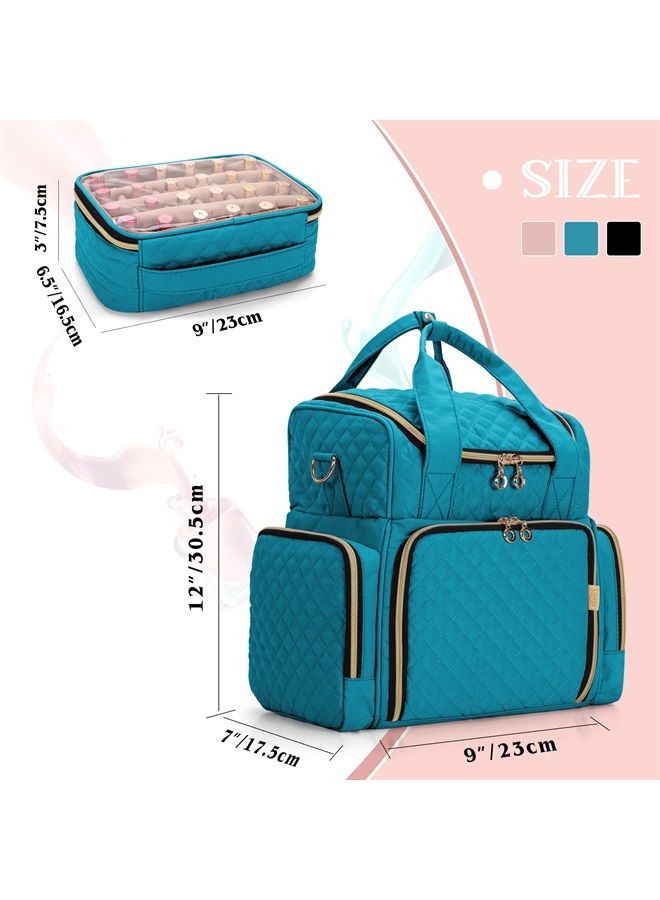 LUXJA Nail Polish Organizer Holds 48 Bottles and a Nail Lamp, Nail Polish Case with 2 Removable Bags and Tools Storage Pockets (Patent Pending), Teal - Image 2