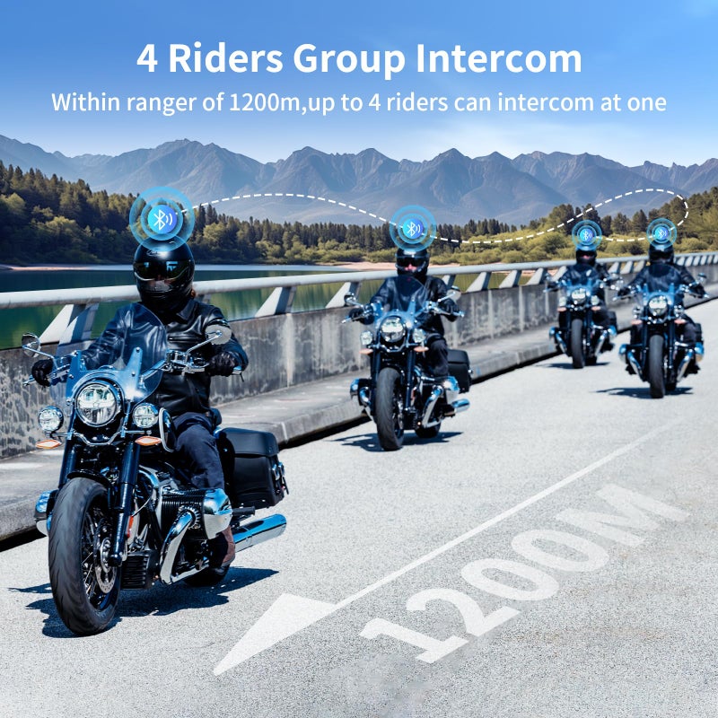 Fodsports FX4 Pro 4 Riders Motorcycle Helmet Headset, Bluetooth Motorcycle Intercom 1200m, Helmet Communication System with FM/Auto Answer/Hard &Soft Mic, 2 Pack - Image 2