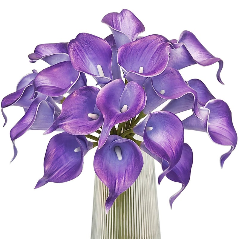 Letjolt Purple Calla Lily 20Pcs Artificial Flowers Bouquet for Wedding Bride Shower Blessing Gift Home Decoration Faux Calla Lilies Flower, 20 Pieces - Image 1