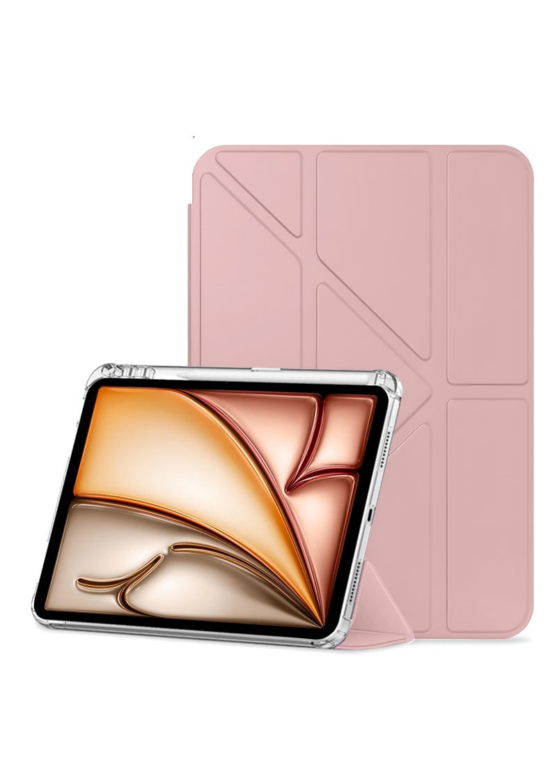 دبليو تيك آبل آي باد إير 2025 (الجيل السابع) م3 13 بوصة سلسلة سمترية 360 غلاف ذكي بخاصية الاستيقاظ التلقائي/النوم التلقائي بنسيج جلد وظهر شفاف مع حافظة قلم (TCFPSR) - وردي ذهبي - Image 2