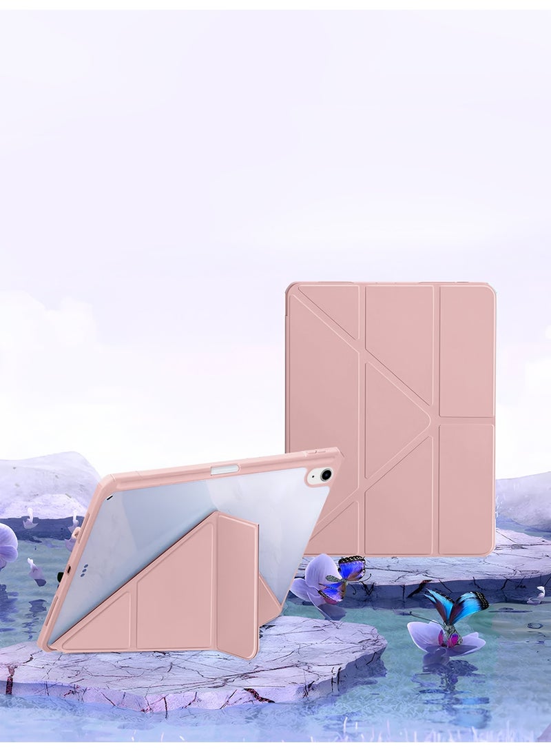 دبليو تيك آبل آي باد إير 2025 (الجيل السابع) م3 13 بوصة سلسلة سمترية 360 غلاف ذكي بخاصية الاستيقاظ التلقائي/النوم التلقائي بنسيج جلد وظهر شفاف مع حافظة قلم (TCFPSR) - وردي ذهبي - Image 1