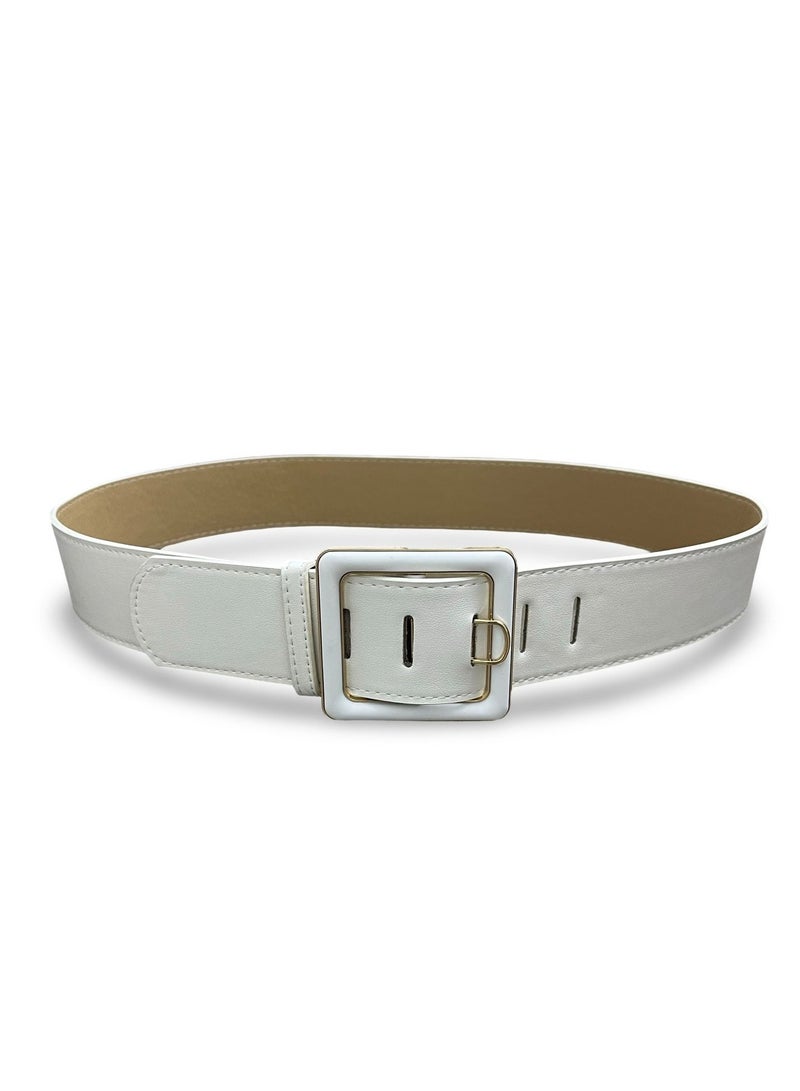 Vbranda Elegant Wide Belt with Square Buckle-T-25-WHITE  - Image 2