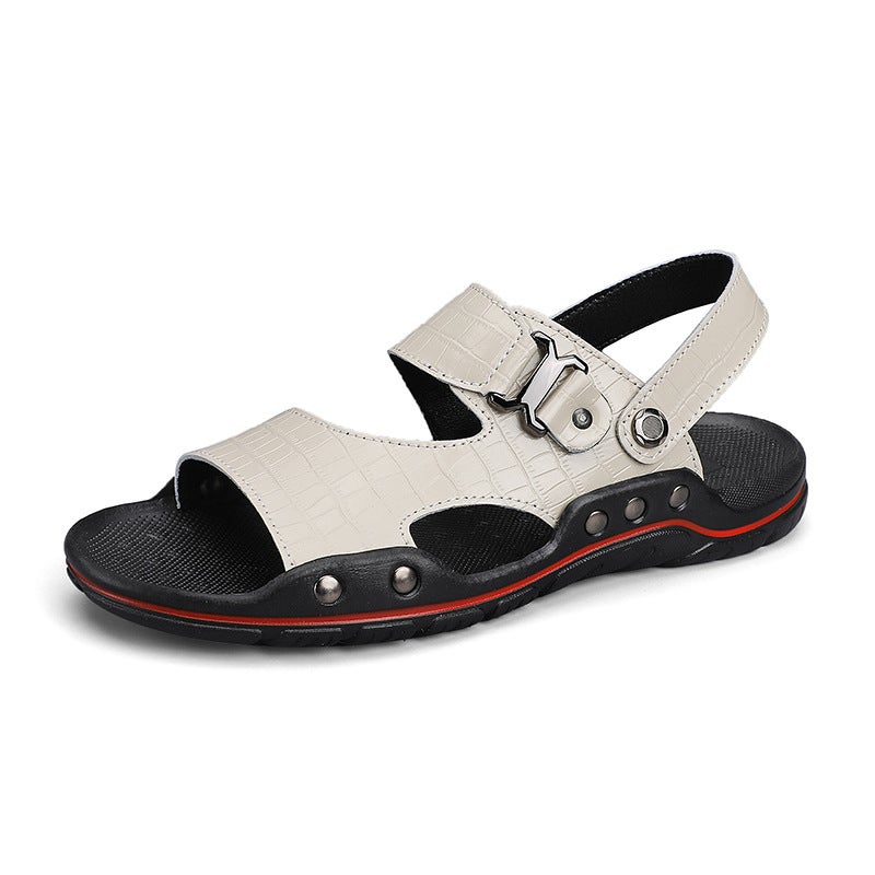 Escape Leopard 2024 Summer Beach Shoes 48 Plus Size Cowhide Platform Sandals Open Toe Retro All-Match Casual Men'S Shoes - Image 2