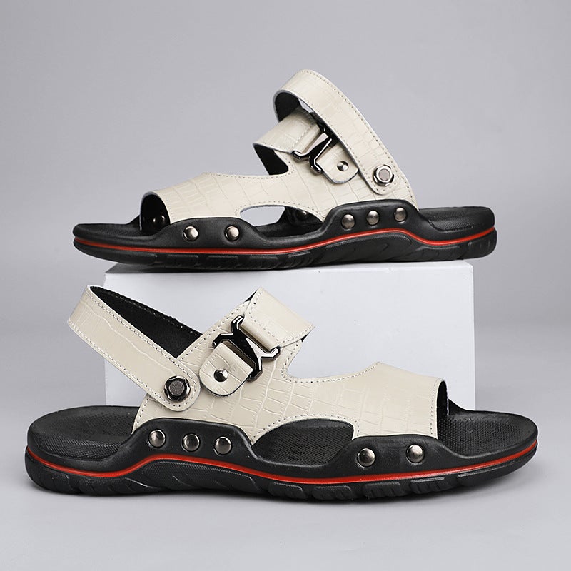 Escape Leopard 2024 Summer Beach Shoes 48 Plus Size Cowhide Platform Sandals Open Toe Retro All-Match Casual Men'S Shoes - Image 4