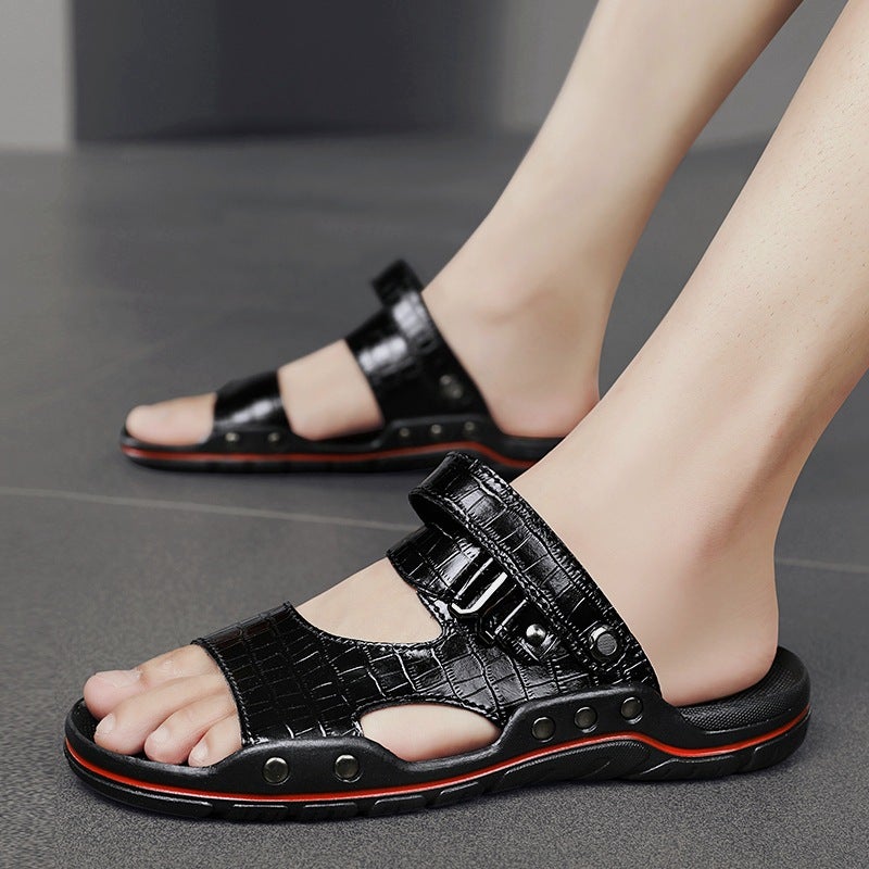 Escape Leopard 2024 Summer Beach Shoes 48 Plus Size Cowhide Platform Sandals Open Toe Retro All-Match Casual Men'S Shoes - Image 3