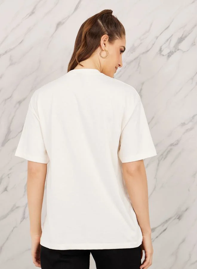 ستايلي Oversized Floral Foil Print Longline T-shirt