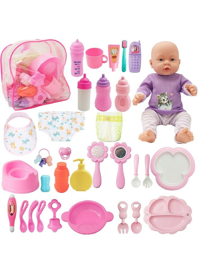 34 Pieces Baby Doll Care Set Doll Feeding And Changing Accessories Set Baby Doll Accessories In Bag, Without Doll  - Image 1