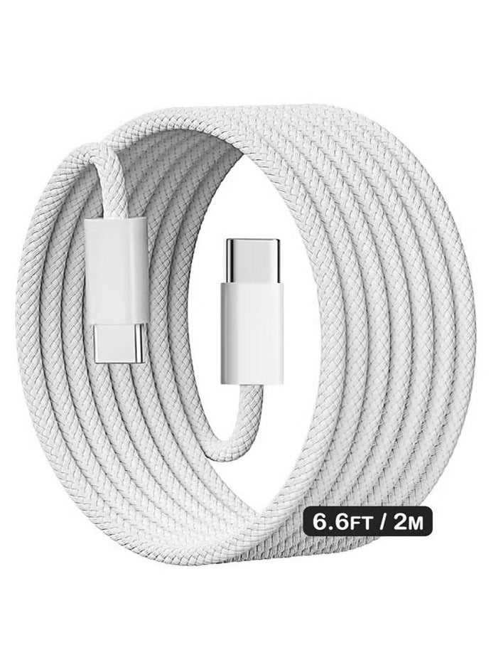كابل شحن USB-C 60 واط، كابل مضفر من النوع C بطول 2 متر، كابل شحن أسرع، سلك توصيل طاقة PD، متوافق مع iPhone 16/16Pro/16 Pro Max/15/15 Pro/15 Plus/15 Pro Max، iPad Mini/Pro، MacBook Pro/Air، أبيض - Image 1
