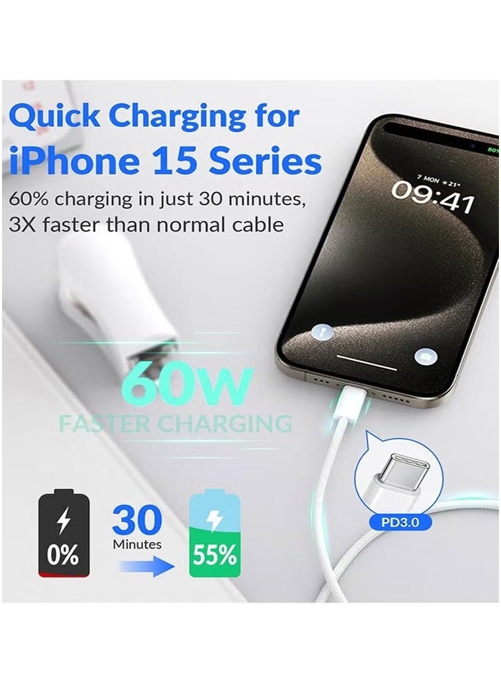 كابل شحن USB-C 60 واط، كابل مضفر من النوع C بطول 2 متر، كابل شحن أسرع، سلك توصيل طاقة PD، متوافق مع iPhone 16/16Pro/16 Pro Max/15/15 Pro/15 Plus/15 Pro Max، iPad Mini/Pro، MacBook Pro/Air، أبيض - Image 2