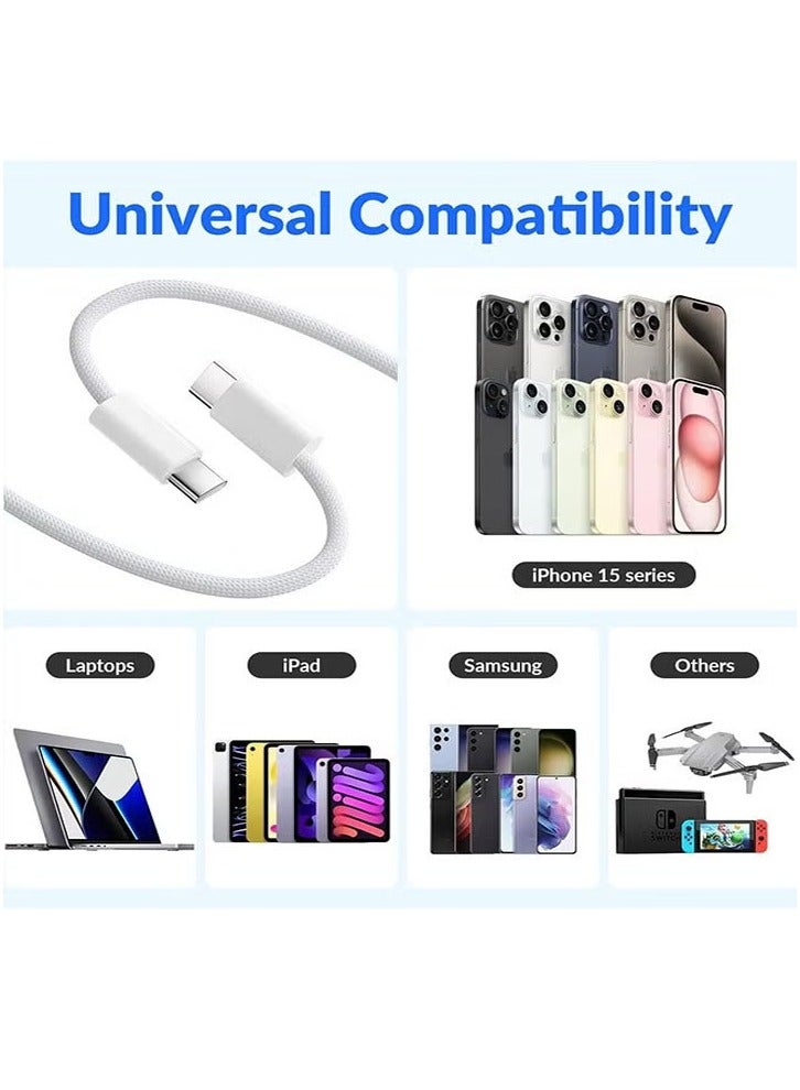 كابل شحن USB-C 60 واط، كابل مضفر من النوع C بطول 2 متر، كابل شحن أسرع، سلك توصيل طاقة PD، متوافق مع iPhone 16/16Pro/16 Pro Max/15/15 Pro/15 Plus/15 Pro Max، iPad Mini/Pro، MacBook Pro/Air، أبيض - Image 4