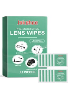 Jakehoe 12 Pack Lens Cleaning Wipes,Glasses Wipes,Pre-Moistened Lens Wipes for Eyeglasses Individually Wrapped,Screen Wipes for Glasses,Camera,Tablets, Smartphone, Screens and Other Delicate Surfaces  - Image 1