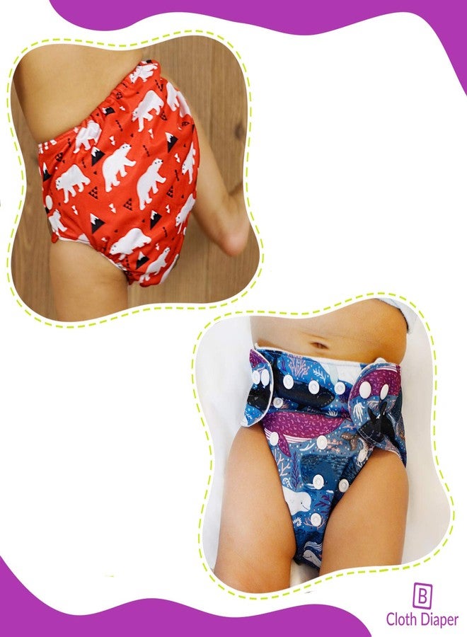 Bembika Cloth Diapers for Babies, Washable Reusable, Adjustable Sizes (2 Combo) (2 Dry Feel Inserts Included) (Whale + Bear) - Image 4