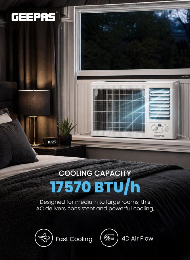GEEPAS 1.5 Ton Window Air Conditioner| Washable Filter 18000BTU | 360 Air Delivery, Low Noise & Auto Restart | 3 Speed, Cool/Fan/ Dry Mode GACW1878TCU White - Image 3